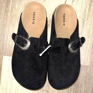 Torrid Women's Black Suede Mule Flats With Western-Style Buckle Size 11.5W Comfo